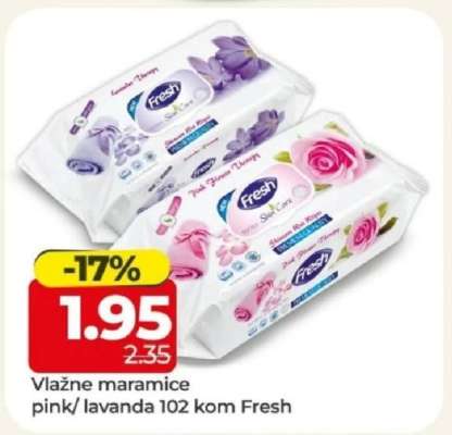 Vlažne maramice pink/lavanda 102 kom Fresh