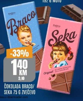 Čokolada Braco/Seka 75 g Zvečevo