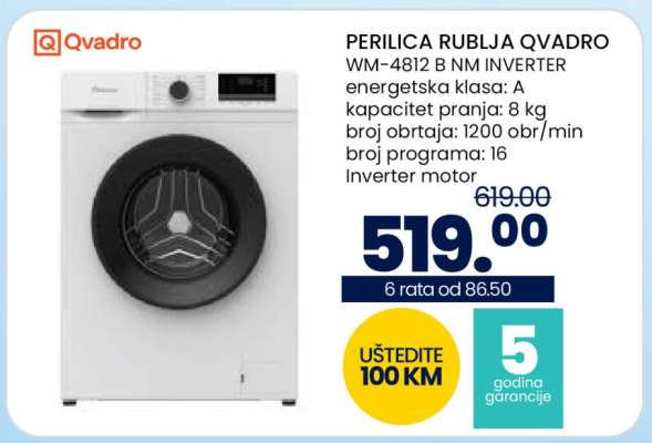 PERILICA RUBLJA QVADRO WM-4812 B NM INVERTER