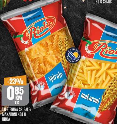 TJESTENINA SPIRALE/MAKARONI 400 G RIOLA