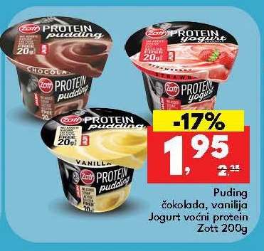 Puding čokolada, vanilija Jogurt voćni protein Zott 200g