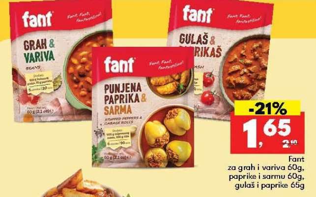 Fant za grah i variva 60g, paprike i sarmu 60g, gulaš i paprike 65g