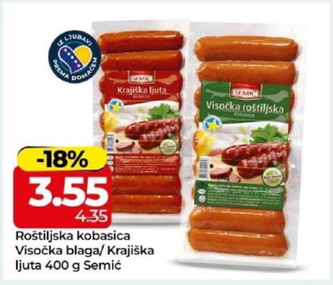 Roštiljska kobasica Visočka blaga/Krajiška ljuta 400 g Semić