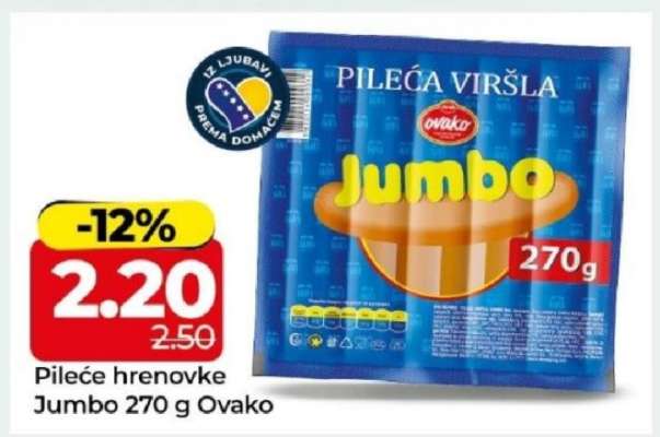 Pileće hrenovke Jumbo 270 g Ovako