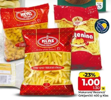 Makaroni/Rezanci/Grkljančići 400 g Klas