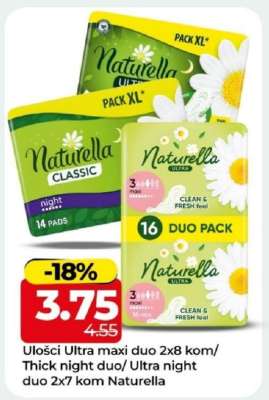 Ulošci Ultra maxi duo 2x8 kom/ Thick night duo/ Ultra night duo 2x7 kom Naturella