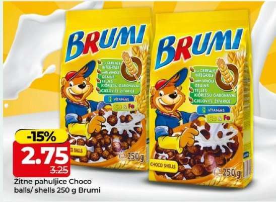 Žitne pahuljice Choco balls/ shells 250 g Brumi