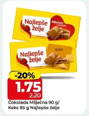Čokolada Mlječna 90 g / Keks 85 g Najlepše želje