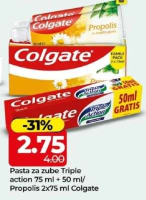 Pasta za zube Triple action 75 ml + 50 ml/Propolis 2x75 ml Colgate