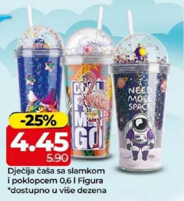 Dječija čaša sa slamkom i poklopcem 0,6 l Figura