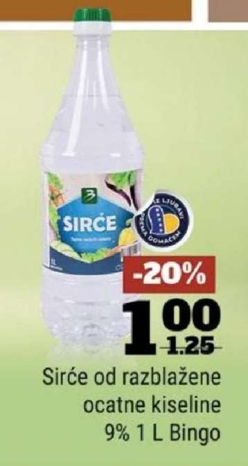 Sirće od razblažene octane kiseline 9% 1 L Bingo