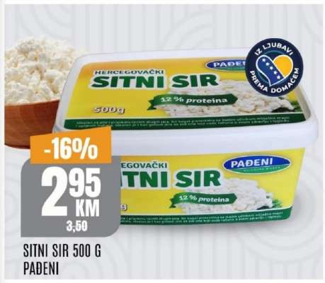 Sitni sir 500 g, Padeni