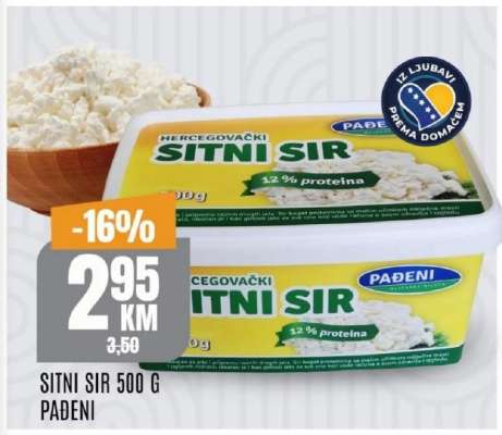 Sitni sir 500 g, Padeni