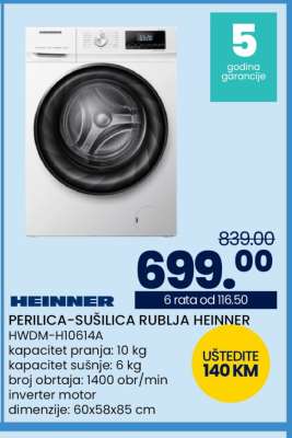 PERILICA-SUŠILICA RUBLJA HEINNER HWDM-HI0614A