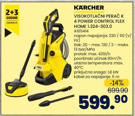 KÄRCHER VISOKOTLAČNI PERAČ K 4 POWER CONTROL FLEX HOME 1.324-303.0