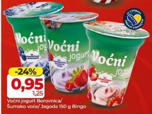 Voćni jogurt Borovnica/Šumsko voće/Jagoda 150 g Bingo