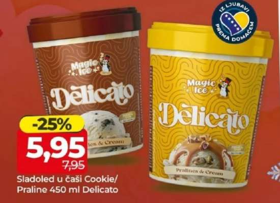 Sladoled u čaši Cookie/Praline 450 ml Delicato