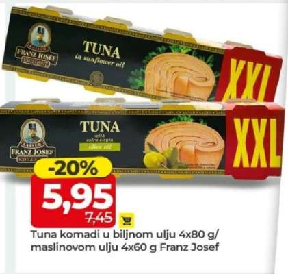 Tuna komadi u biljnom ulju 4x80 g/maslinovom ulju 4x60 g Franz Josef