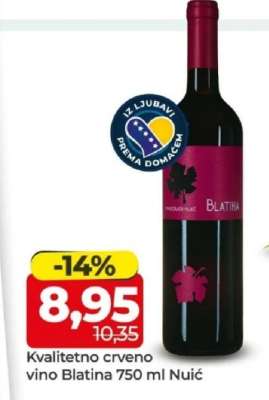 Kvalitetno crveno vino Blatina 750 ml Nuić