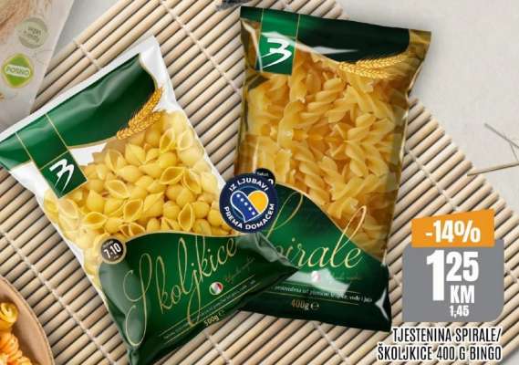 TJESTENINA SPIRALE/ŠKOLJKICE 400 G BINGO