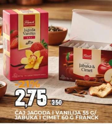 ČAJ JAGODA I VANILIJA 55 G / JABUKA I CIMET 60 G FRANCK