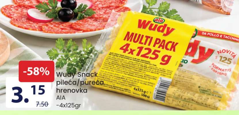 Wudy snack pileća/pureća hrenovka