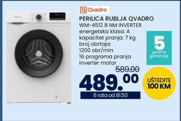 PERILICA RUBLJA QVADRO WM-4512 B NM INVERTER