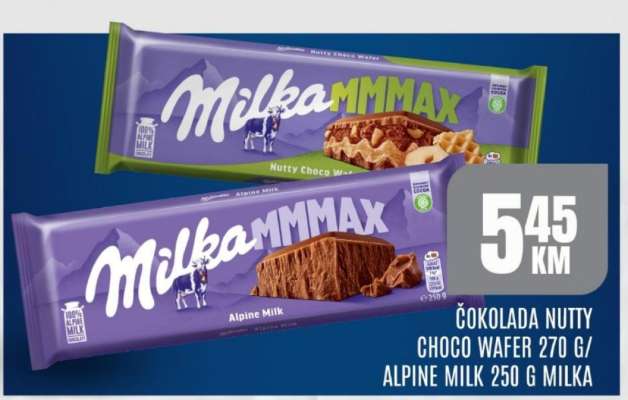 Čokolada Nutty Choco Wafer 270 g / Alpine Milk 250 g Milka