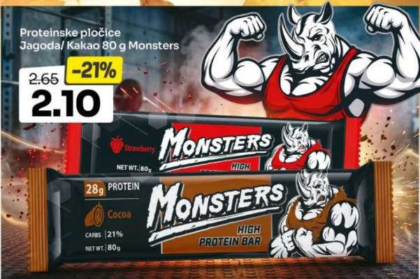 Proteinske pločice Jagoda/Kakao 80 g Monsters