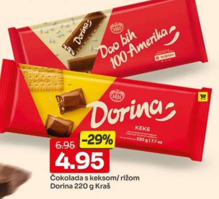 Čokolada s keksom/rižom Dorina 220 g Kraš