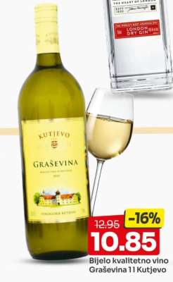 Bijelo kvalitetno vino Graševina 1l Kutjevo