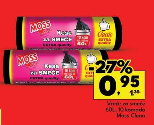 Vreće za smeće 60L, 10 komada Moss Clean