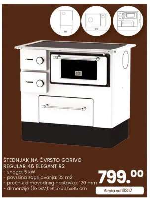 Štednjak na čvrsto gorivo Regular 46 Elegant R2