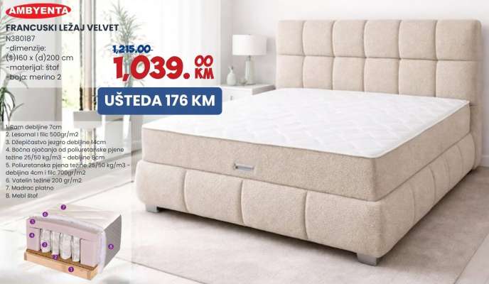 AMBYENTA FRANCUSKI LEŽAJ VELVET