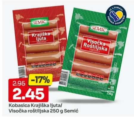 Kobasica Krajiška ljuta/ Visočka roštiljska 250 g Semić