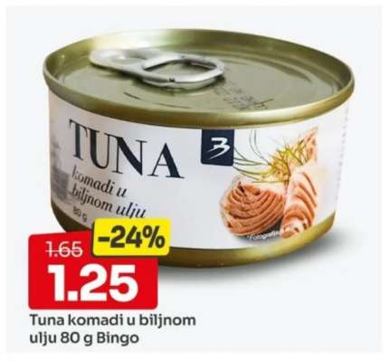 Tuna komadi u biljnom ulju 80 g Bingo