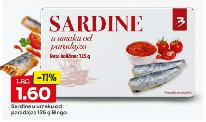 Sardine u umaku od paradajza 125 g Bingo