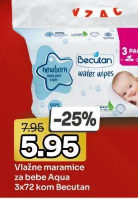 Vlažne maramice za bebe Aqua 3x72 kom Becutan